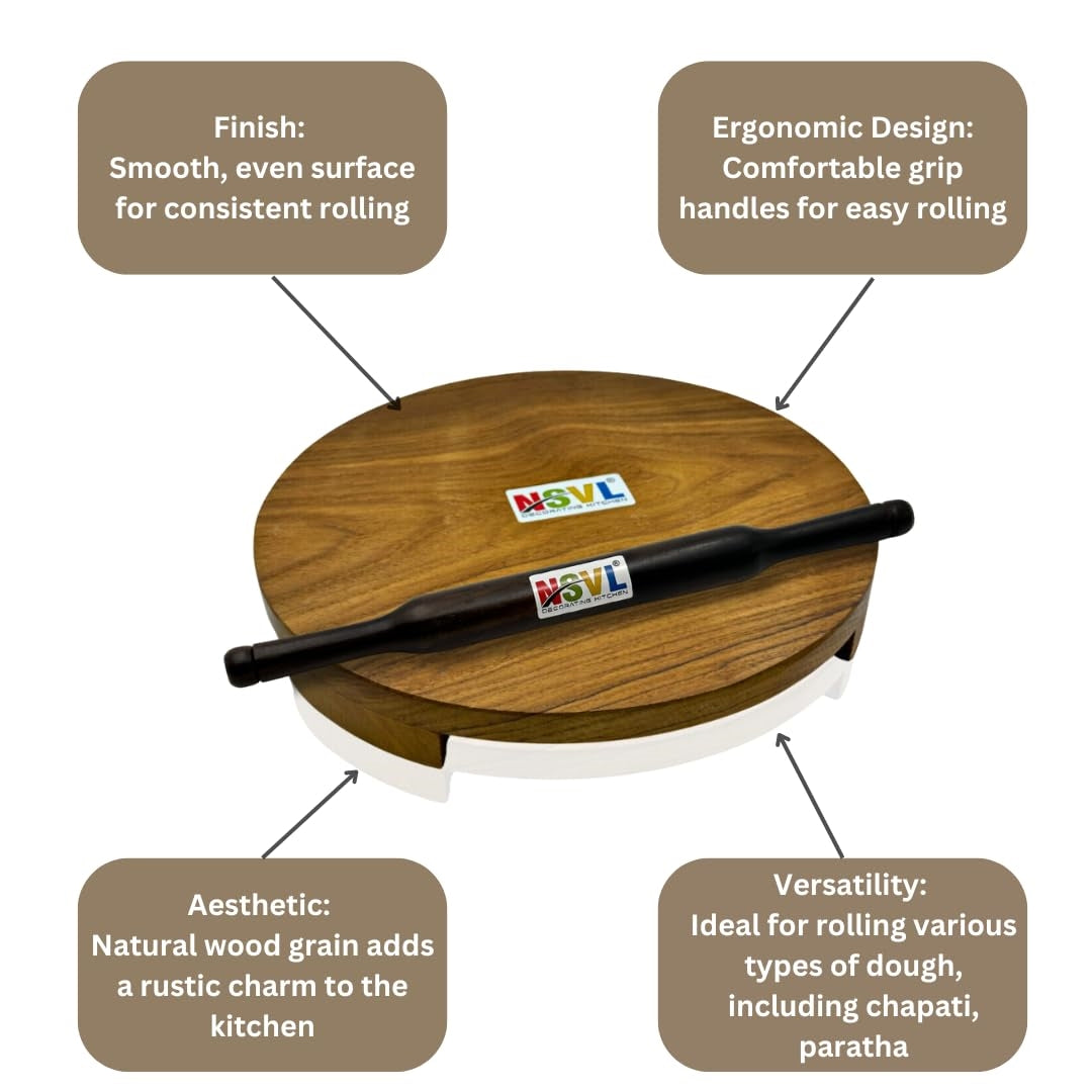 NSVL Sagwan Polpat Chakla Roti Chapati Maker 25 cm with Sheesham Roti Belan Rolling Pin 36 cm (Sagwan Polpat with Sheesham Belan)