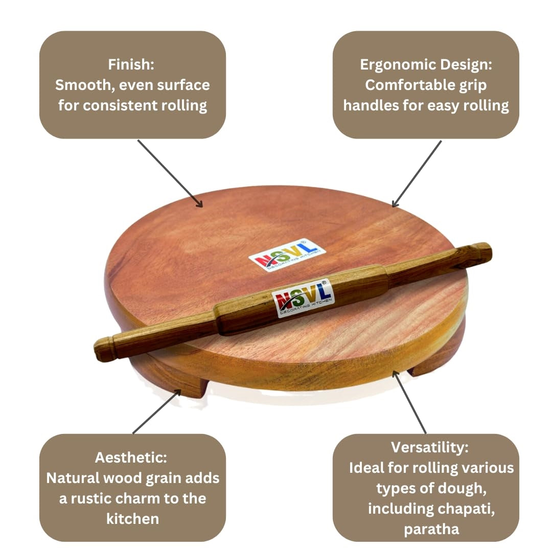 NSVL Neem Polpat Chakla Roti Chapati Maker 25 cm with Sagwan Roti Belan Rolling Pin 35 cm (Neem Polpat with Sagwan Punjabi Belan)