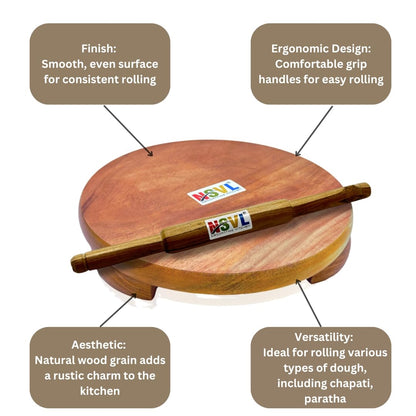 NSVL Neem Polpat Chakla Roti Chapati Maker 25 cm with Sagwan Roti Belan Rolling Pin 35 cm (Neem Polpat with Sagwan Punjabi Belan)