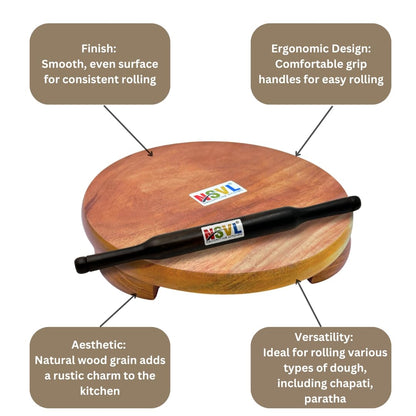 NSVL Neem Polpat Chakla Roti Chapati Maker 25 cm with Sheesham Roti Belan Rolling Pin 35 cm (Neem Polpat with Sheesham Belan)