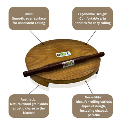 NSVL Sagwan Polpat Chakla Roti Chapati Maker 25 cm with Anjan Wood Roti Belan Rolling Pin 35 cm (Sagwan Polpat with Anjan Wood Belan)