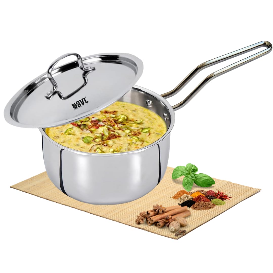 Nsvl Triply Stainless Steel Saucepan With Lid for Cooking, Milk Pan Tea Pan, Induction Friendly Saucepot, Triply Cookware