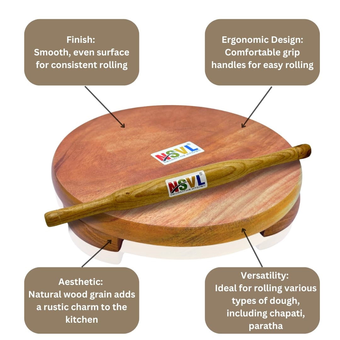 NSVL Neem Polpat Chakla Roti Chapati Maker 25 cm with Sagwan Roti Belan Rolling Pin 35 cm (Neem Polpat with Sagwan Belan)