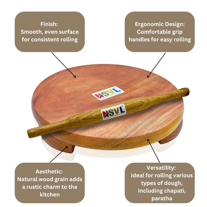 NSVL Neem Polpat Chakla Roti Chapati Maker 25 cm with Sagwan Roti Belan Rolling Pin 35 cm (Neem Polpat with Sagwan Belan)