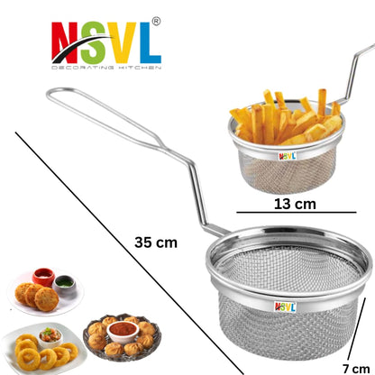 Nsvl Stainless Steel French Fries Basket, Potatoes Chips & Chicken Round Fried Mesh Food Stainer, Suitable for Kitchen Restaurant Party Barbecue Strainer Baskets