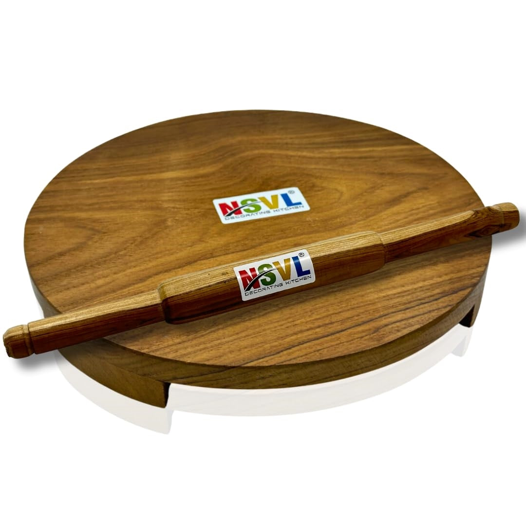 NSVL Sagwan Polpat Chakla Roti Chapati Maker 25 cm with Sagwan Roti Belan Rolling Pin 35 cm (Sagwan Polpat with Sagwan Punjabi Belan)