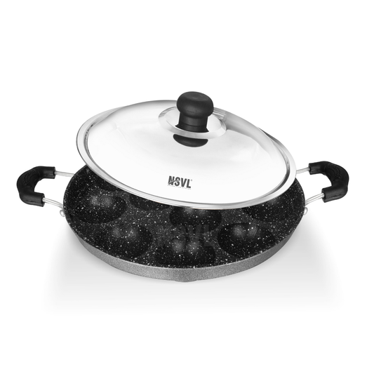 Nsvl Heavy-BASE Non-Stick 12 Cavity Appam Patra with Steel Lid | Appam Maker | Appam Patra | Appam pan | Litti Maker | Appe Stand