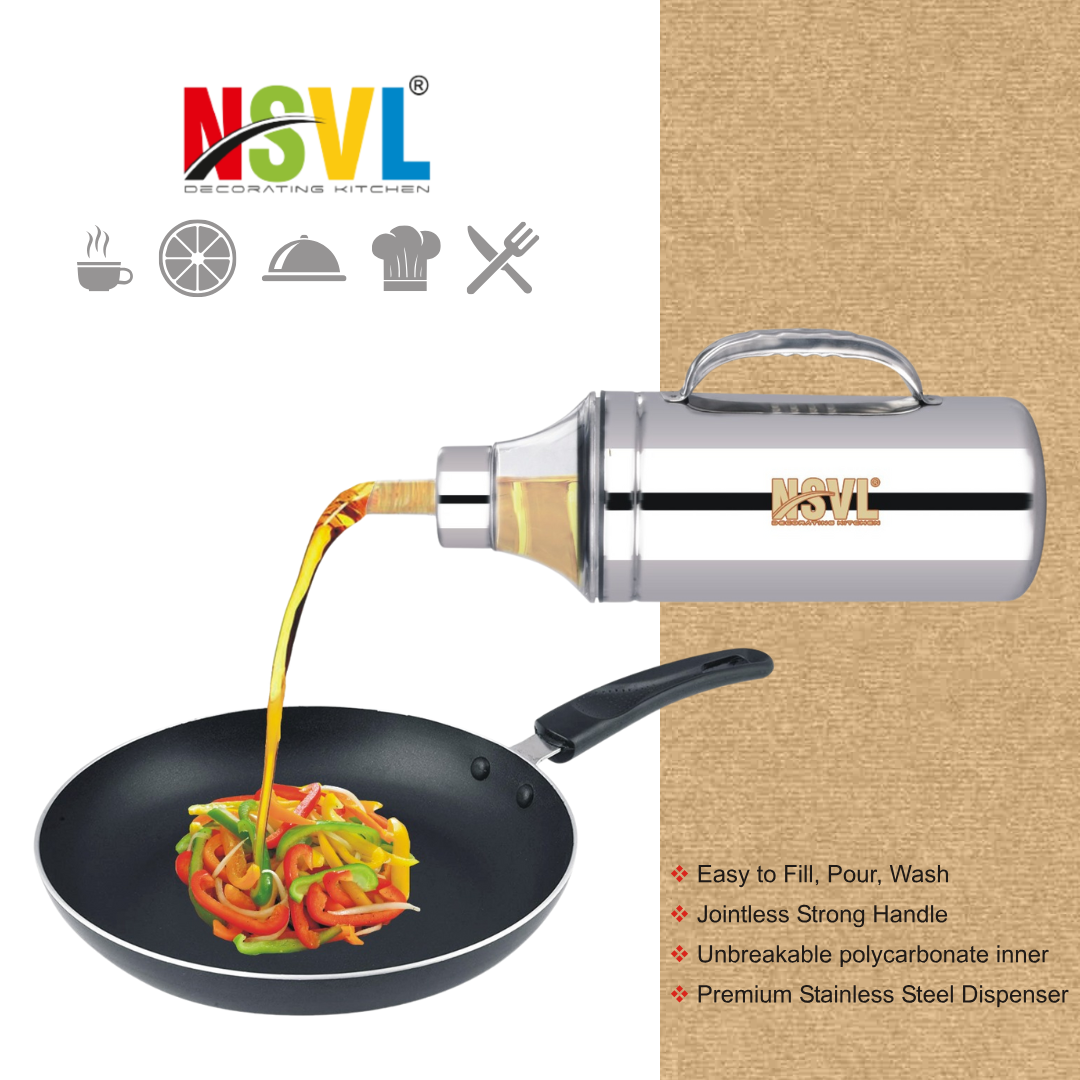 Nsvl Deluxe Stainless Steel Oil Dispenser with Nozzle | Oil Container | Oil Pourer | Oil Pot | Oil Can| Oil Bottle with Handle