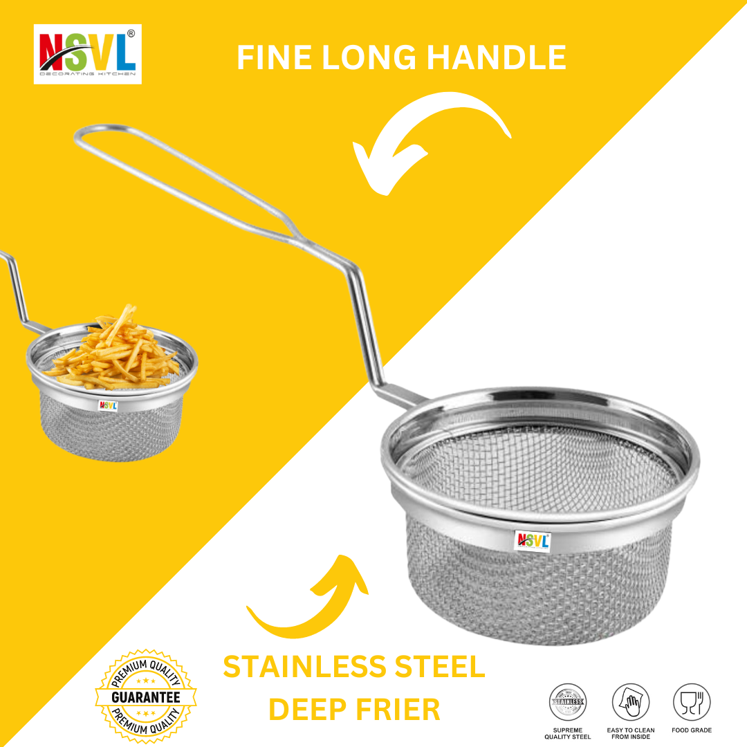 Nsvl Stainless Steel French Fries Basket, Potatoes Chips & Chicken Round Fried Mesh Food Stainer, Suitable for Kitchen Restaurant Party Barbecue Strainer Baskets