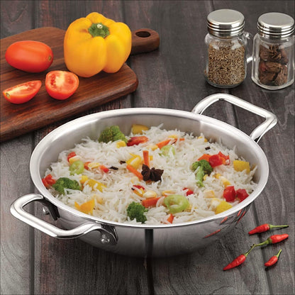 NSVL Triply Stainless Steel Cookware Kadai - 2.5 mm Thick Extra Deep Kadhai/Kadai for Cooking/Induction Bottom, Gas Base