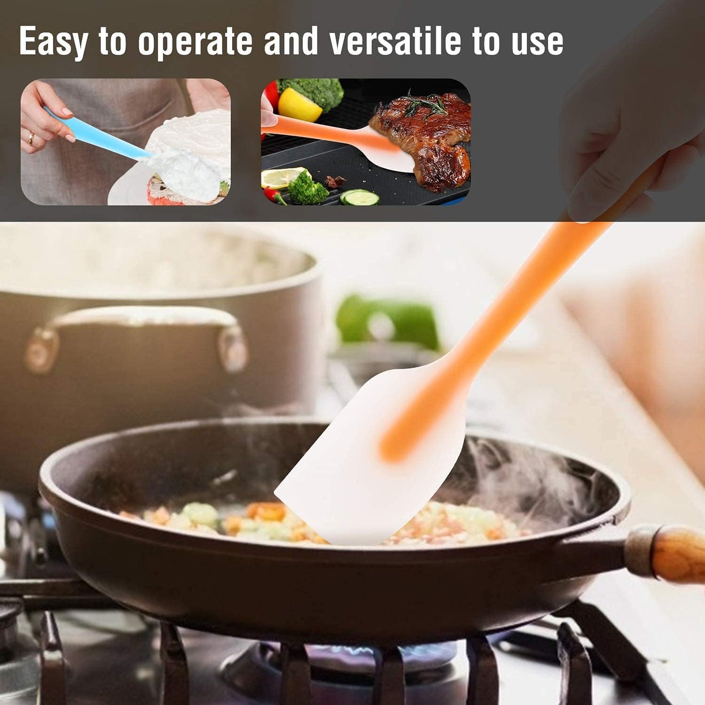 NSVL 2 PC Silicone Spatulas Heat Resistant Flexible Spatula 450F with Stainless Steel Core - FDA Grade Premium Kitchen Utensils