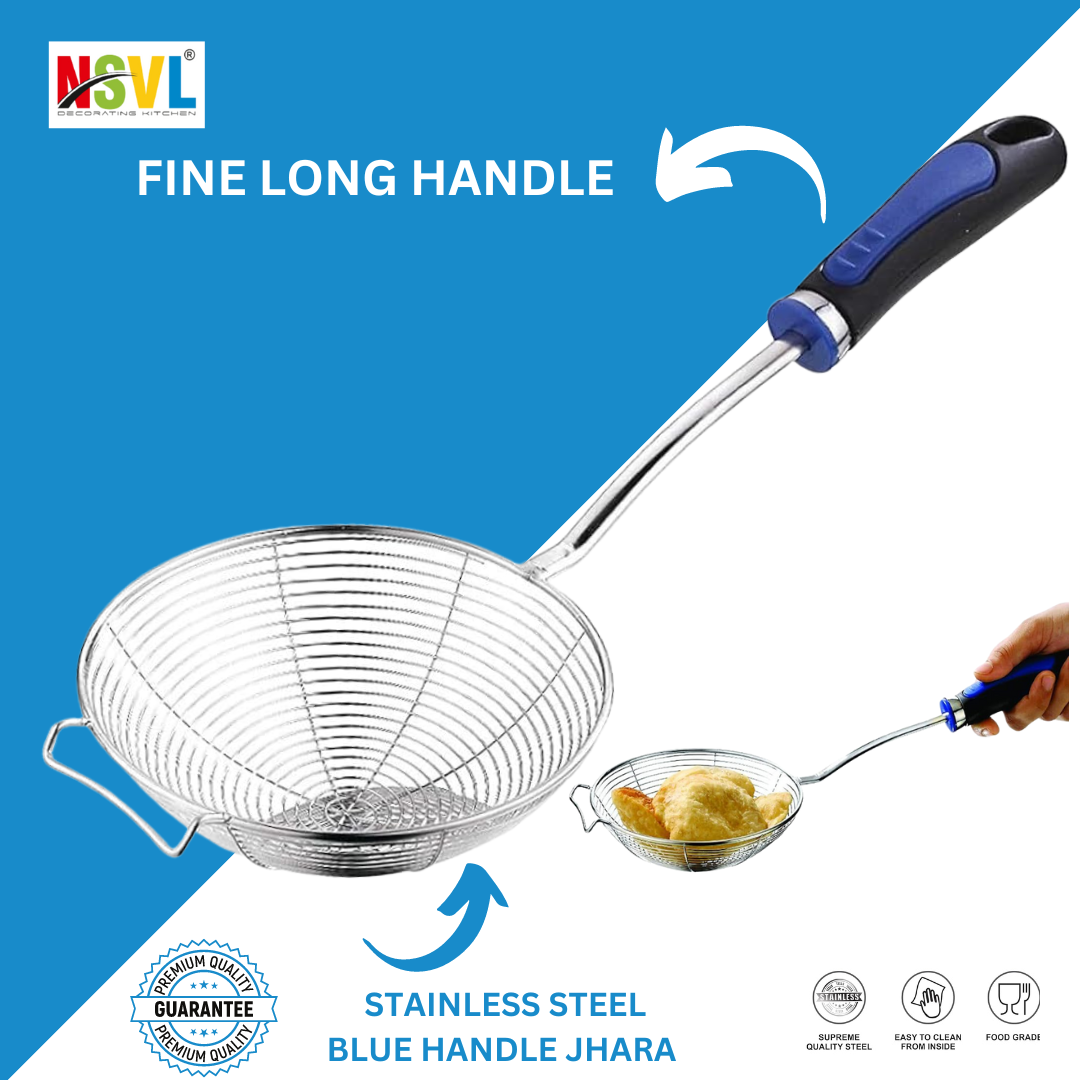 NSVL Blue Handle Frying Strainer DEEP Fry/MESH Strainer/JHARA/Puri Strainer Wire Skimmer 1pc 15cm Diameter