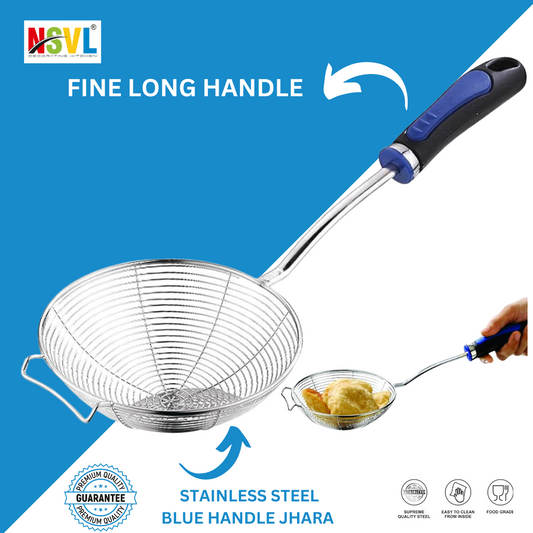 NSVL Blue Handle Frying Strainer DEEP Fry/MESH Strainer/JHARA/Puri Strainer Wire Skimmer 1pc 15cm Diameter