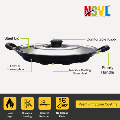 Nsvl Aluminium Non-Stick Dosa Tawa with Handle| Granite Finish | Pfoa Free | High Temperature Resistant Exterior Coating | 25 Cm | Black (DOSA TAWA/APPAM Combo)