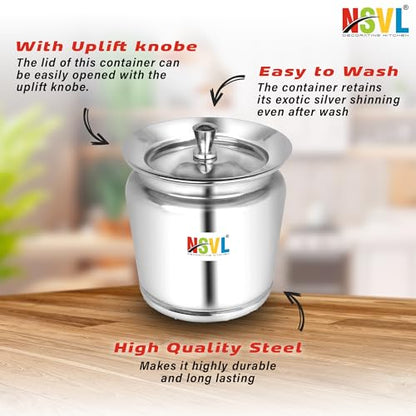 Nsvl Stainless Steel Multipurpose Ghee Pot/Pickle Container, 310 ml, With Spoon,(Lotus Design)