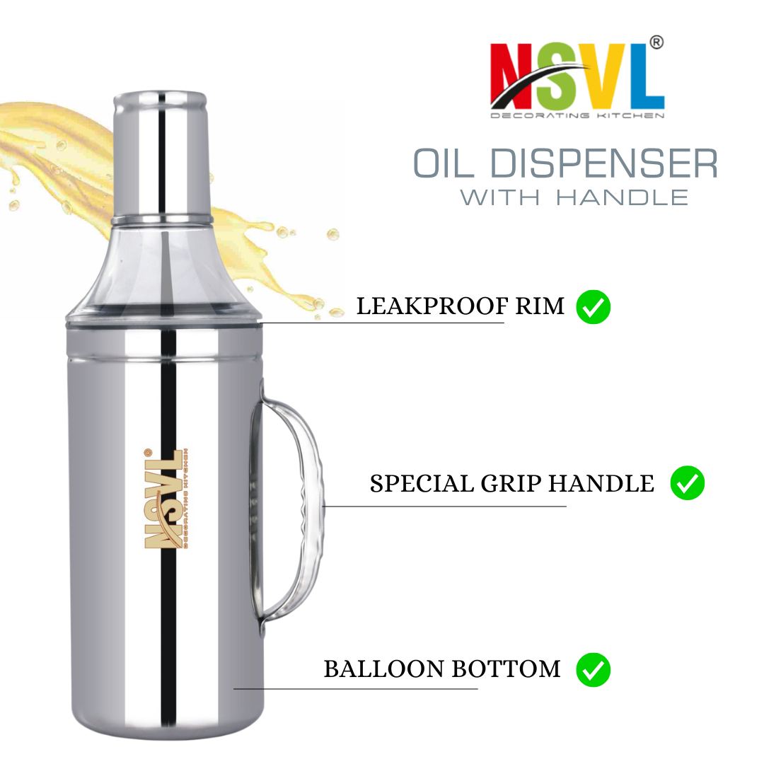 Nsvl Deluxe Stainless Steel Oil Dispenser with Nozzle | Oil Container | Oil Pourer | Oil Pot | Oil Can| Oil Bottle with Handle