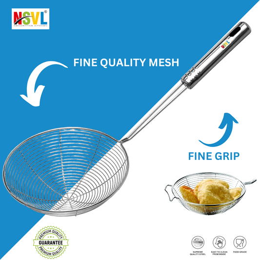 Nsvl ZS Pipe Handle Jhara, Stainless Steel Deep Fry Strainer Puri Jhara Skimmer Strainer