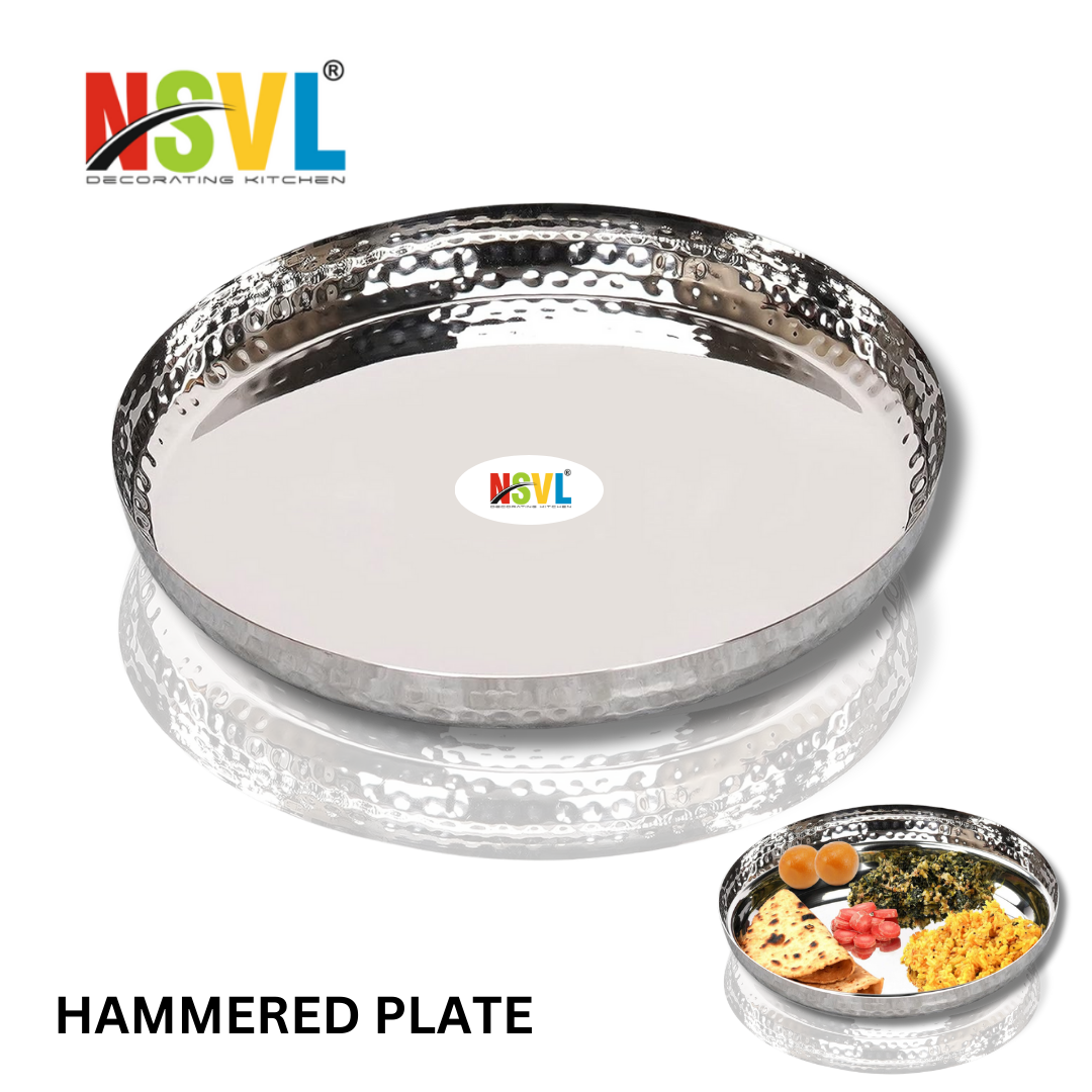 Nsvl Stainless Steel Hammered Texture Heavy Gauge Mirror Finish Royal Dinner Plate, Premium Dinner Plate 29.5cm