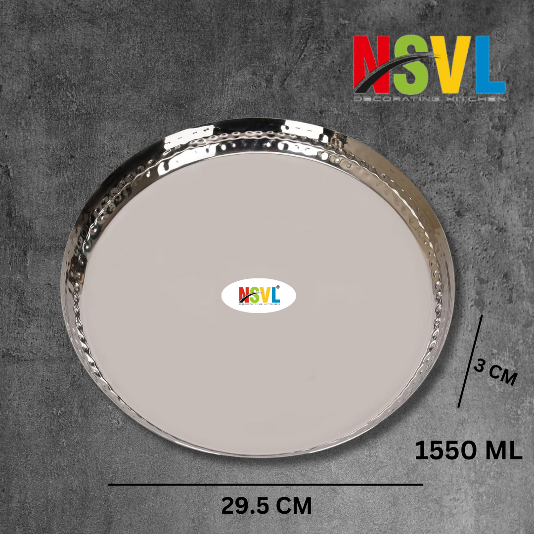 Nsvl Stainless Steel Hammered Texture Heavy Gauge Mirror Finish Royal Dinner Plate, Premium Dinner Plate 29.5cm