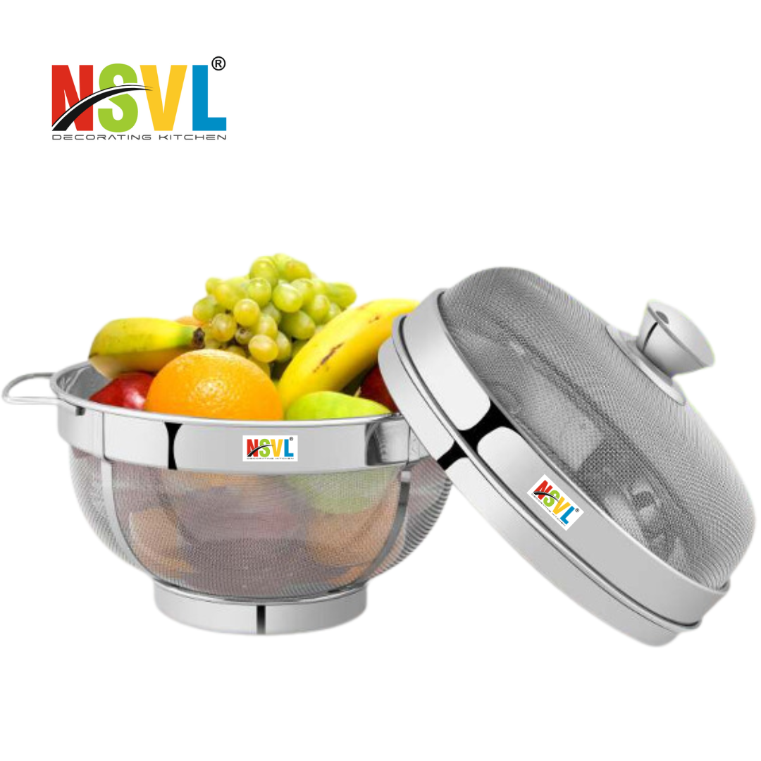 Nsvl Stainless Steel Fruit & Vegetable Basket With Lid - 12 Inch Large 10 kilogram Muiltbasket No 9