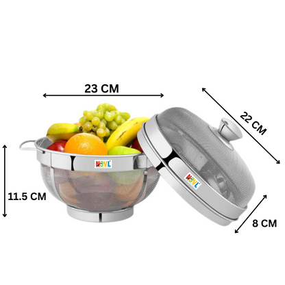 Nsvl Stainless Steel Fruit & Vegetable Basket With Lid - 12 Inch Large 10 kilogram Muiltbasket No 9