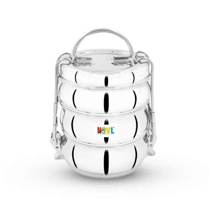 NSVL Stainless Steel 3 Compartment Lunch Box/Tiffin with Insulated Pouch 11 Cm Belly (1150ML, Silver)