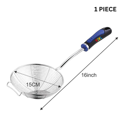 NSVL Blue Handle Frying Strainer DEEP Fry/MESH Strainer/JHARA/Puri Strainer Wire Skimmer 1pc 15cm Diameter