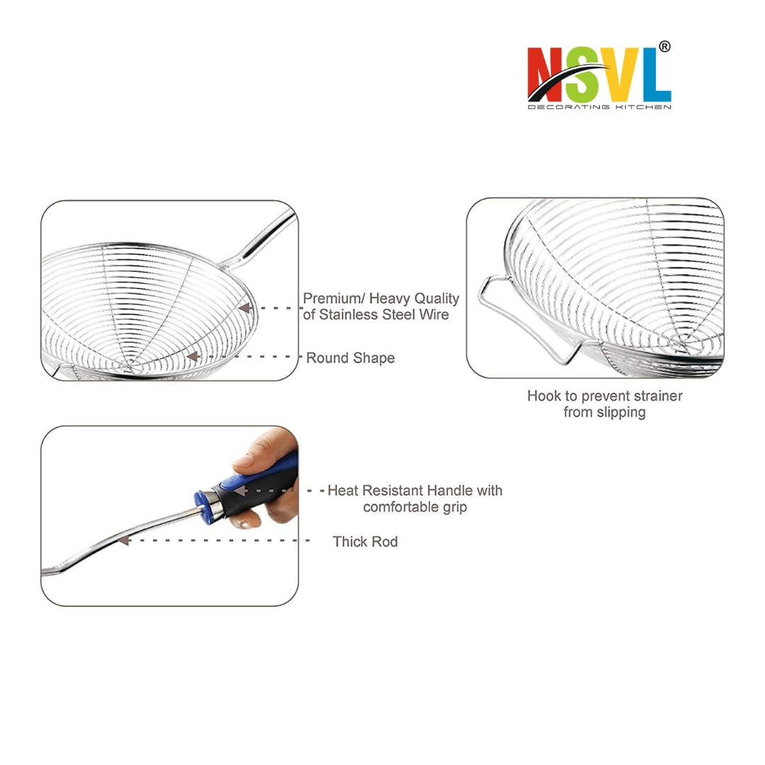 NSVL Blue Handle Frying Strainer DEEP Fry/MESH Strainer/JHARA/Puri Strainer Wire Skimmer 1pc 15cm Diameter