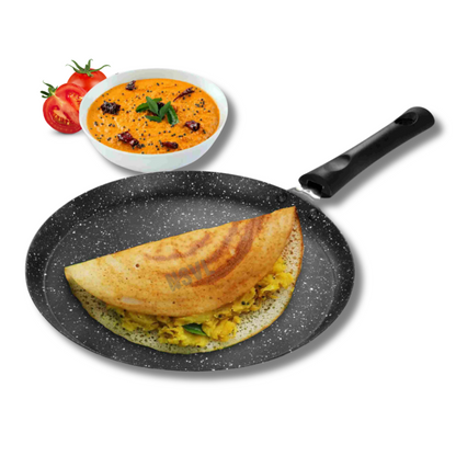 NSVL Aluminium Non-Stick Dosa Tawa with Handle| Granite Finish | Pfoa Free | High Temperature Resistant Exterior Coating | 25 Cm | Black