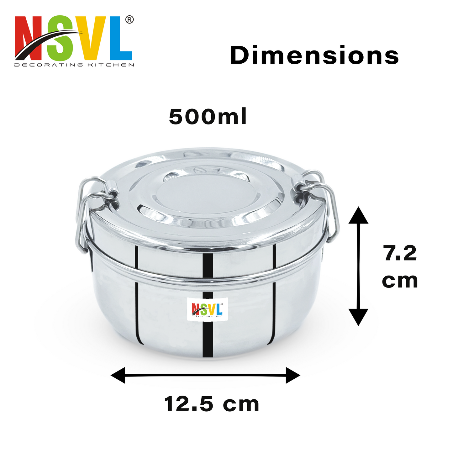 NSVL Stainless Steel Food Pack Lunch Box with Steel Separator Plate and Locking Clip