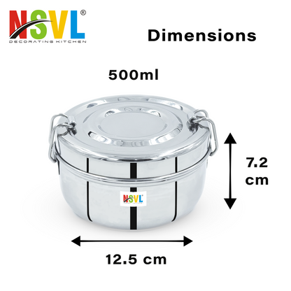 NSVL Stainless Steel Food Pack Lunch Box with Steel Separator Plate and Locking Clip