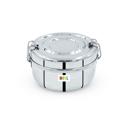 NSVL Stainless Steel Food Pack Lunch Box with Steel Separator Plate and Locking Clip