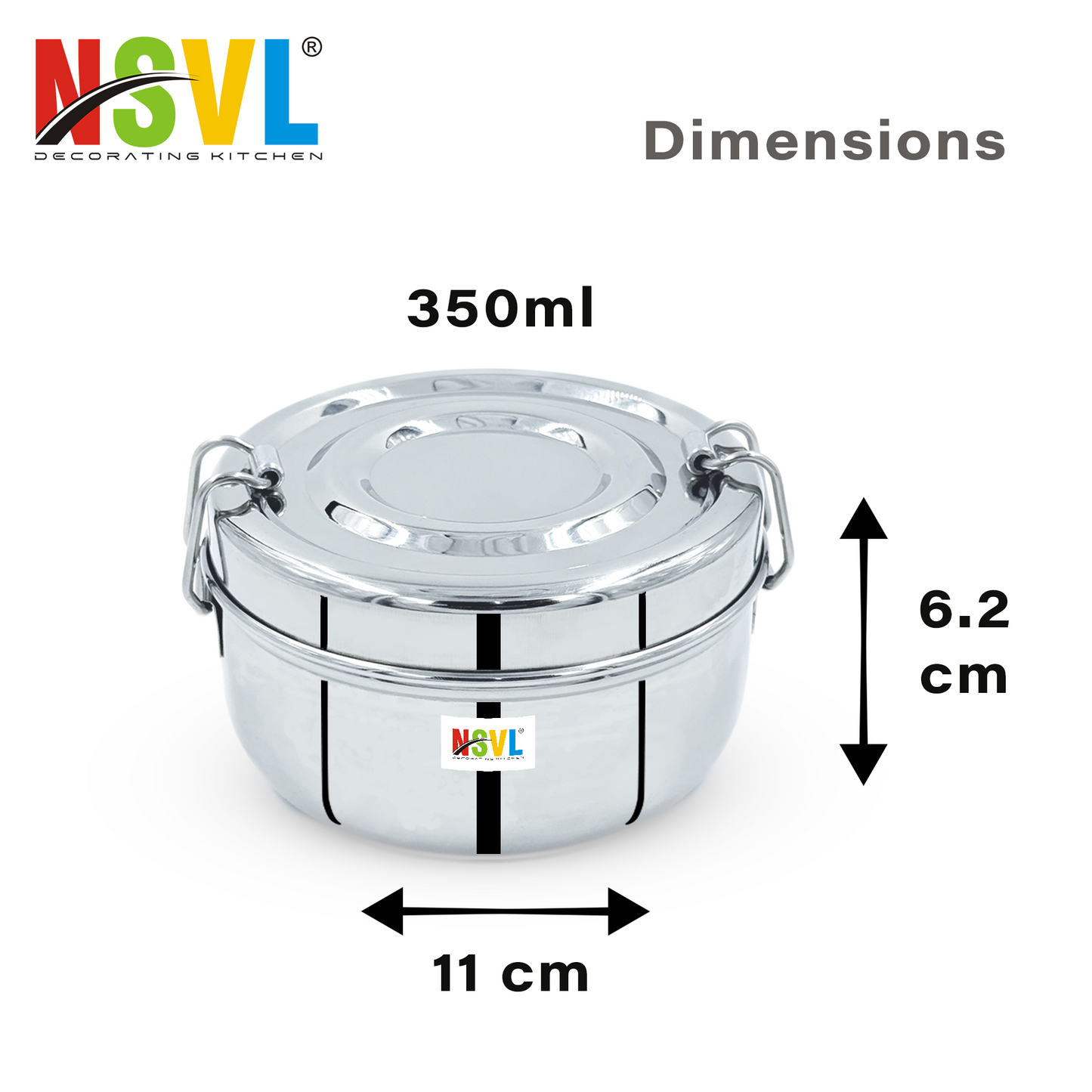 NSVL Stainless Steel Food Pack Lunch Box with Steel Separator Plate and Locking Clip