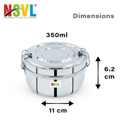 NSVL Stainless Steel Food Pack Lunch Box with Steel Separator Plate and Locking Clip