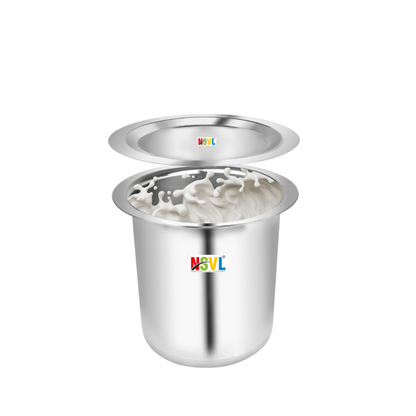NSVL Stainless Steel Milk Pot with Lid | Steel Milk Boiler Container | Milk Boiling Vessel Gunj for Kitchen (1500 ML)