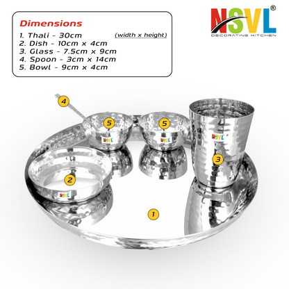 NSVL Stainless Steel Dinner Set of 6 Pieces (1 Set)|Premium Luxury Thali Set | Dinner Set Combo
