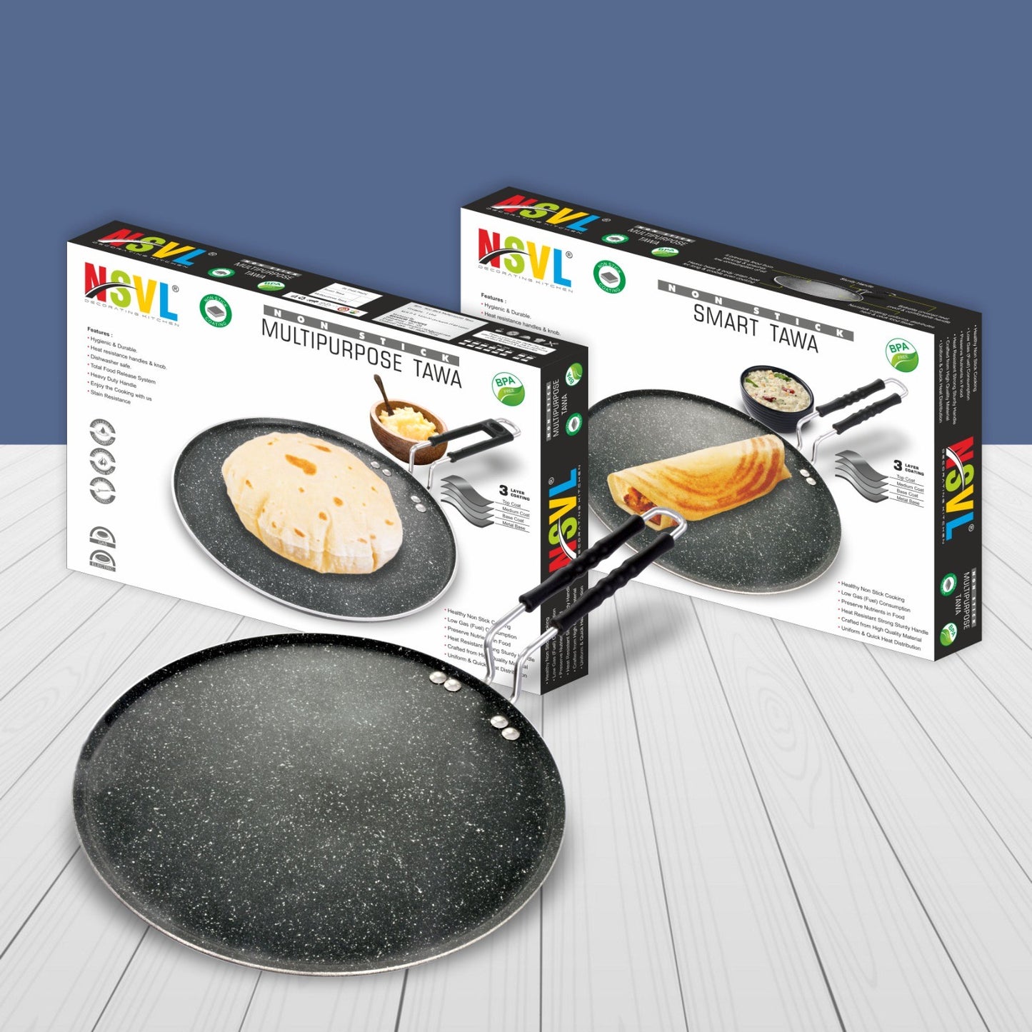 NSVL Dosa Tawa | Non Stick Multi Tawa 4MM Thickness with Handle Cookware Granite Finish PPOA Free Duraslate 4 Layer Coating Pan