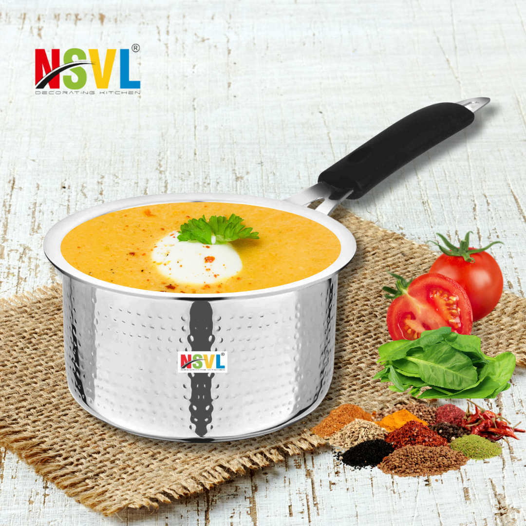 NSVL Stainless Steel Hammered Sauce Pan, Milk Pan, Tea Pan Heavy Guage 1 Litre (Induction and Gas Stove Friendly), Silver
