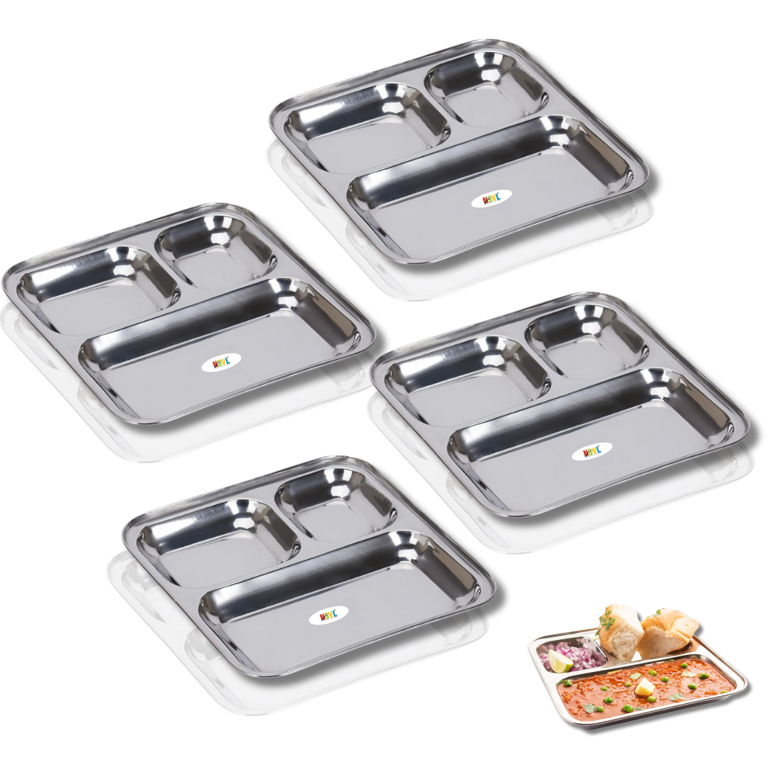 Nsvl Stainless Steel 2-in-1 Compartment Pav Bhaji/Appetizer/Snacks Plate