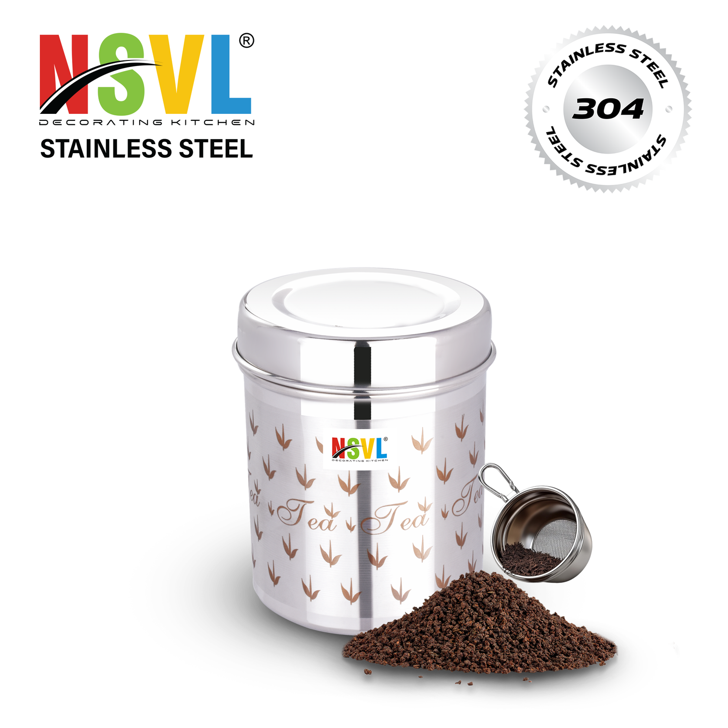 NSVL Stainless Steel Tea Coffee Sugar Containers Set of 3 | Steel Containers for kitchen | 3 Size Of Dabba 500ml , 350ml , 200ml