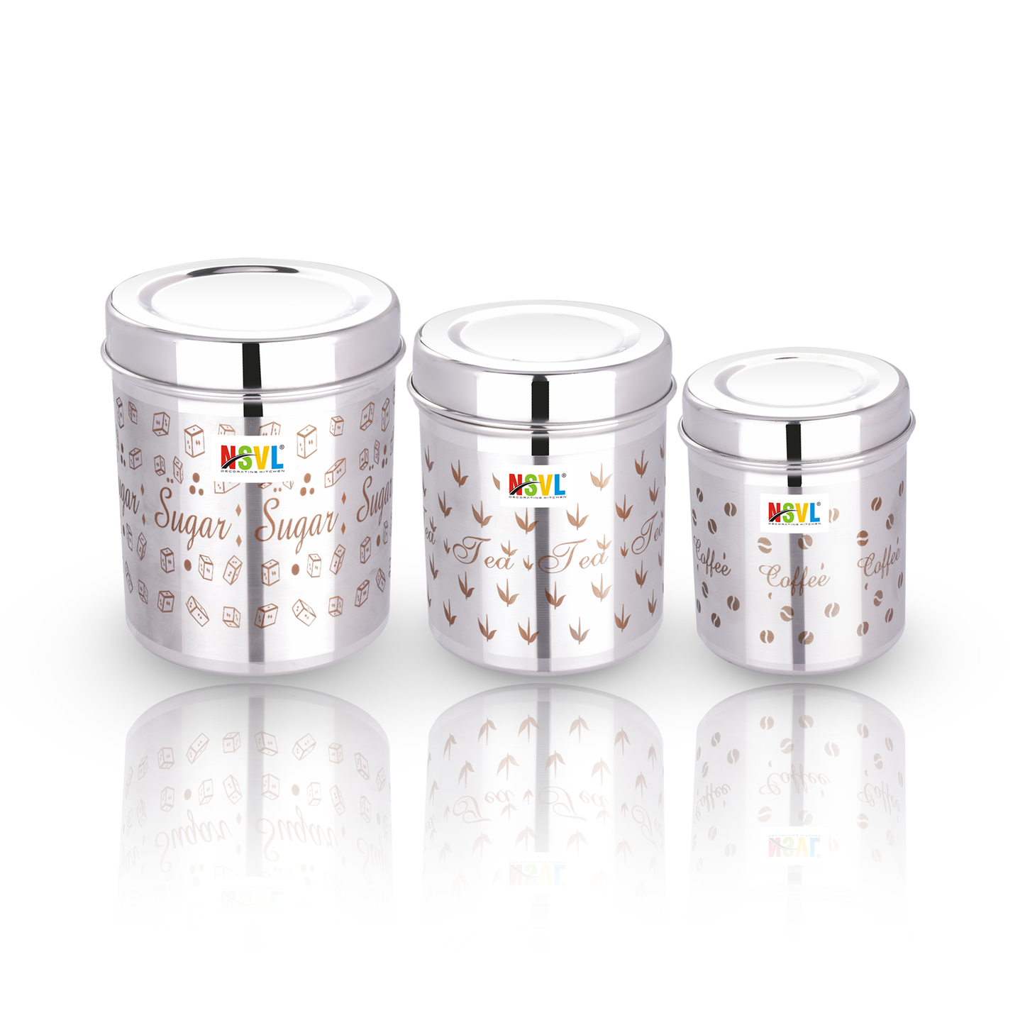 NSVL Stainless Steel Tea Coffee Sugar Containers Set of 3 | Steel Containers for kitchen | 3 Size Of Dabba 500ml , 350ml , 200ml