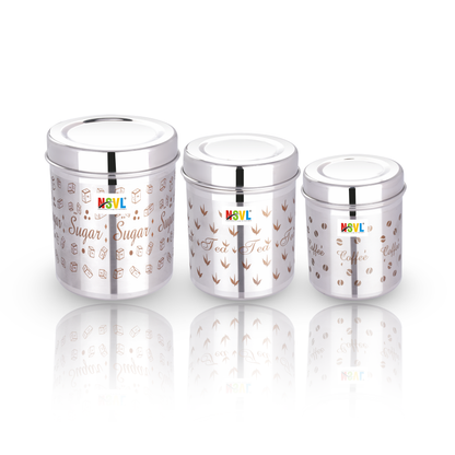 NSVL Stainless Steel Tea Coffee Sugar Containers Set of 3 | Steel Containers for kitchen | 3 Size Of Dabba 500ml , 350ml , 200ml