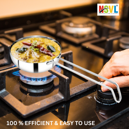 Nsvl Triply Stainless Steel Tadka Pan (360 ml) |Used for Spice Tempering, Seasoning|Gas Stove and Induction Friendly, Dishwasher Safe