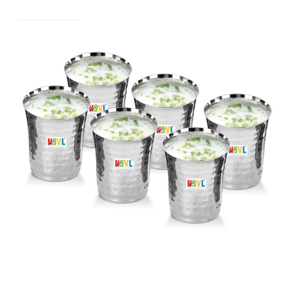 NSVL Stainless Steel Hammered Finish Design Heavy Gauge Drinking Glass/Glossy Finish Design Glass for Water, Milk, Juice, Soft Drinks