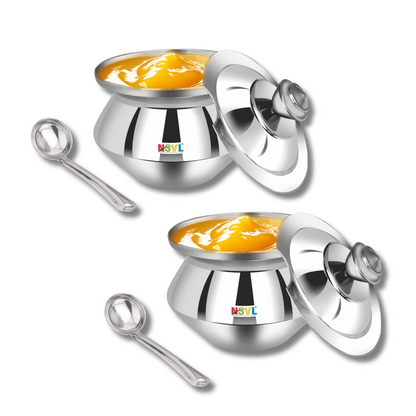 Nsvl Stainless Steel Multipurpose Ghee Pot/Pickle Container, 310 ml, With Spoon,(Diamond Design)