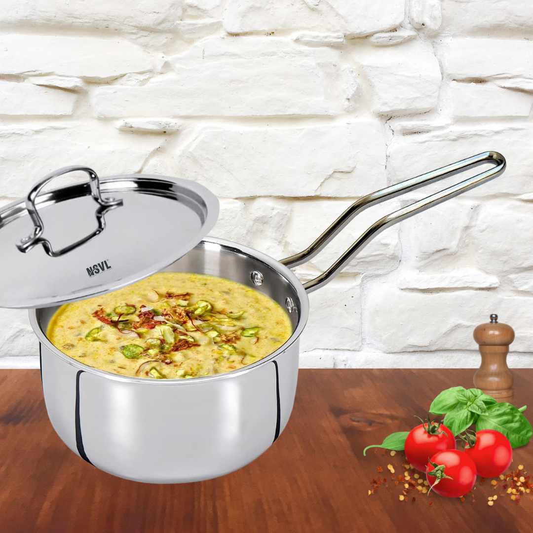 Nsvl Triply Stainless Steel Saucepan With Lid for Cooking, Milk Pan Tea Pan, Induction Friendly Saucepot, Triply Cookware