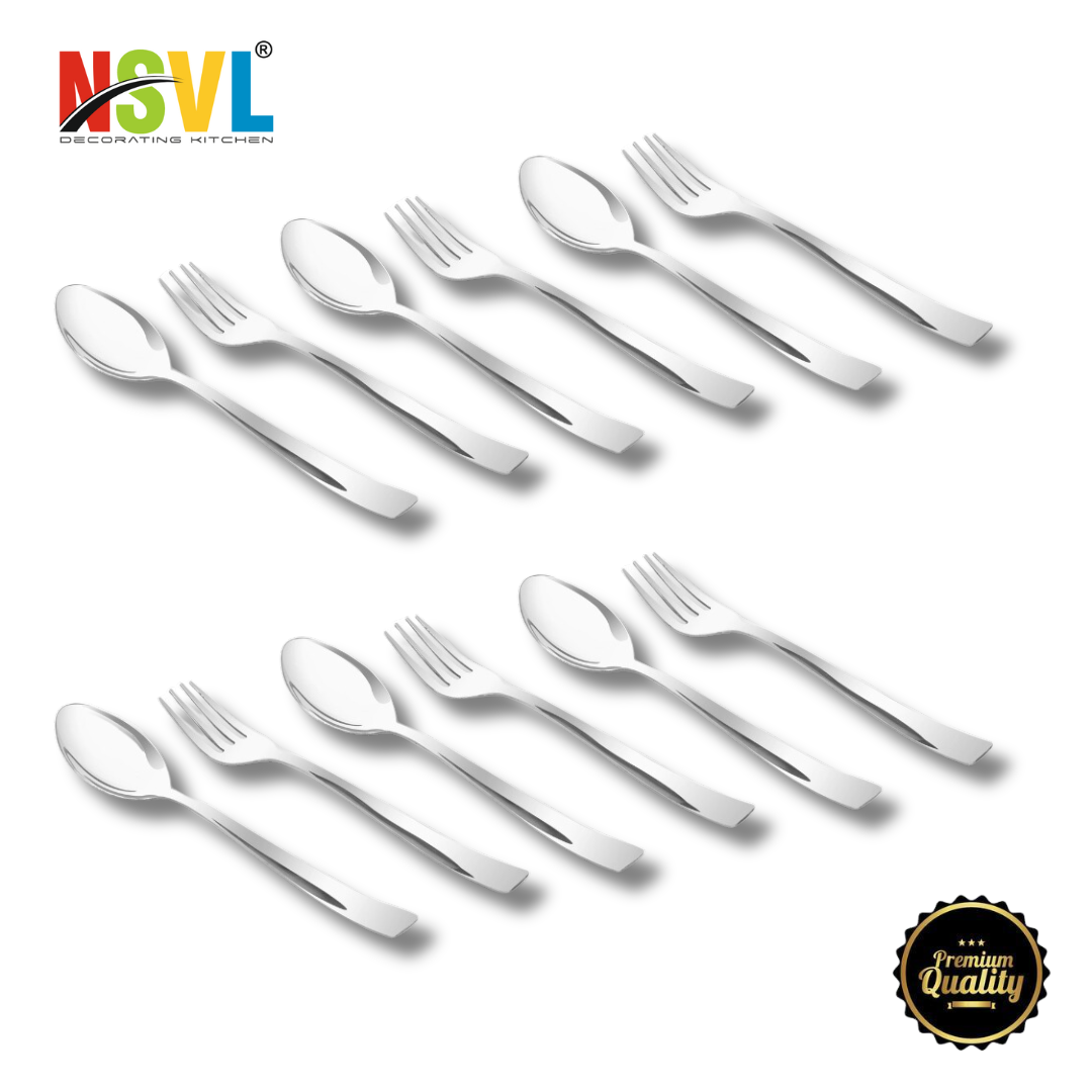 NSVL Plain Design Stainless Steel Heavy Gauge Spoon and Fork Set of 12 Pc Table Spoon 6 Pc /Table Fork 6 Pc