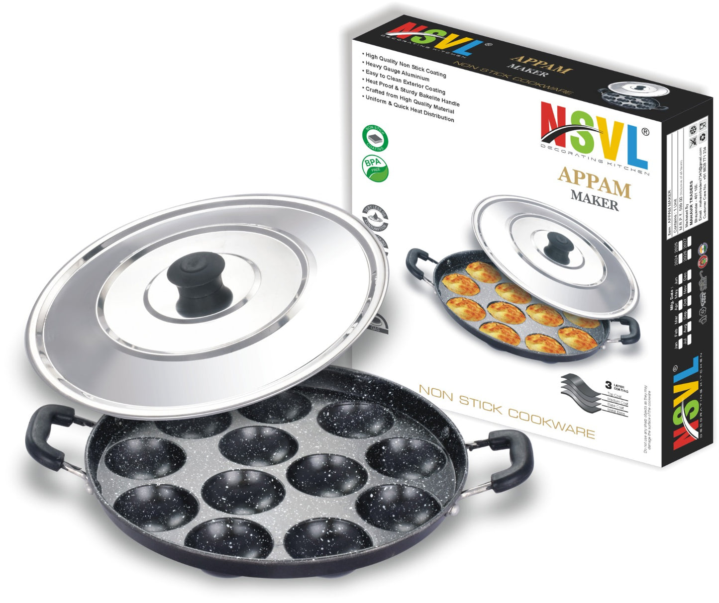 Nonstick Aluminium Cookware Gift Set, 4 Pieces, Includes Tawa, Appam Maker, Kitchen Tool, Mini Uttamapm, Non-Induction Base