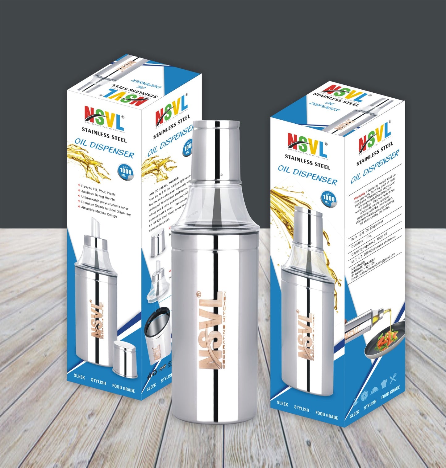 Nsvl Stainless Steel Oil Dispenser | Oil Container | Oil Pourer | Oil Pot | Oil Can| Oil Bottle