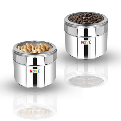 Nsvl Stainless Steel Multipurpose Kitchen Containers With See Through Lid Snacks Box/Dryfruit Box | Masala/Spice Box | 400Ml Each